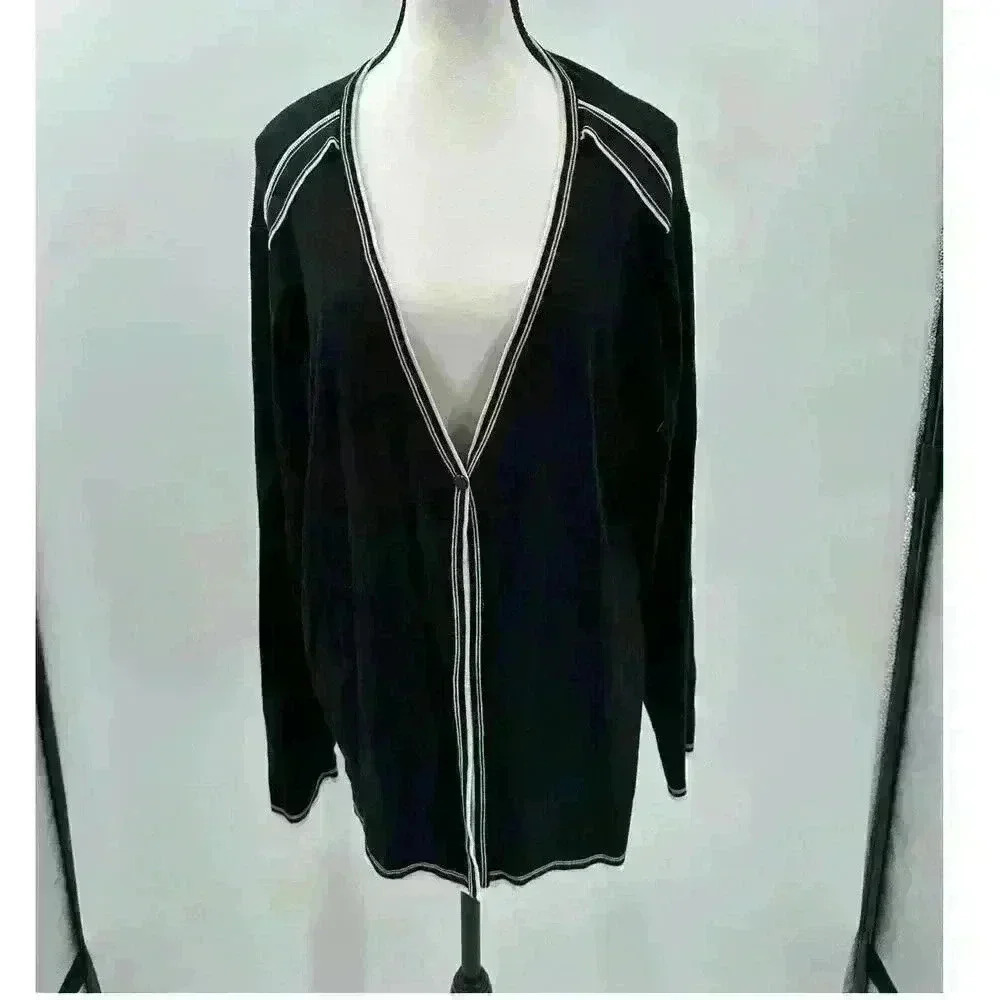 George ME Women's Black Cardigan - Size‎ 22W/24W - White Trim - Fashion Layering